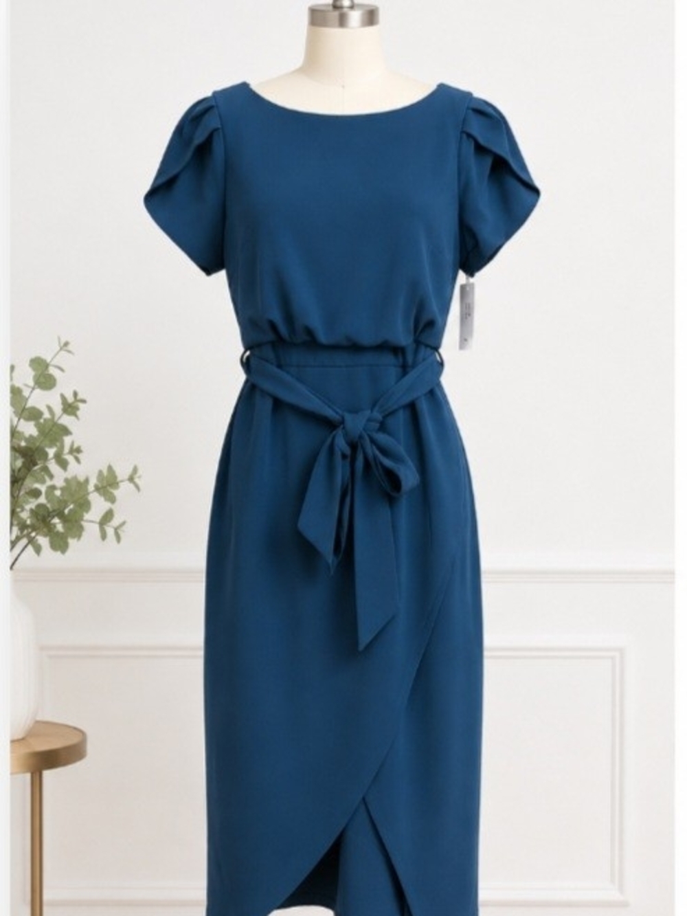 NWT Kensie KDTP2921 Belted Tulip Sheath Dress Tea Blue Size 12